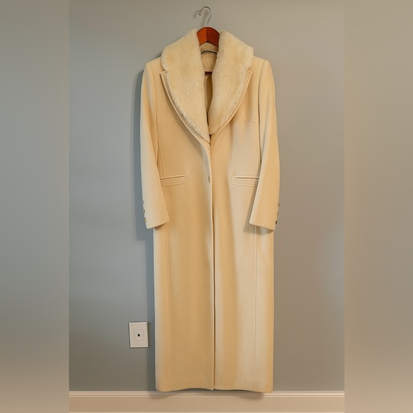 Anastasio Wool Long Coat with Fur Collar – Cream – Size 48 (Fits M/L) - Picture 3 of 16